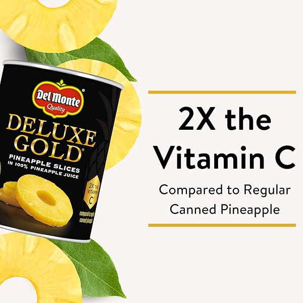 DEL MONTE DELUXE GOLD PINEAPPLE SLICES IN 100% PINEAPPLE JUICE, 20 OZ CAN, CANNED FRUIT
