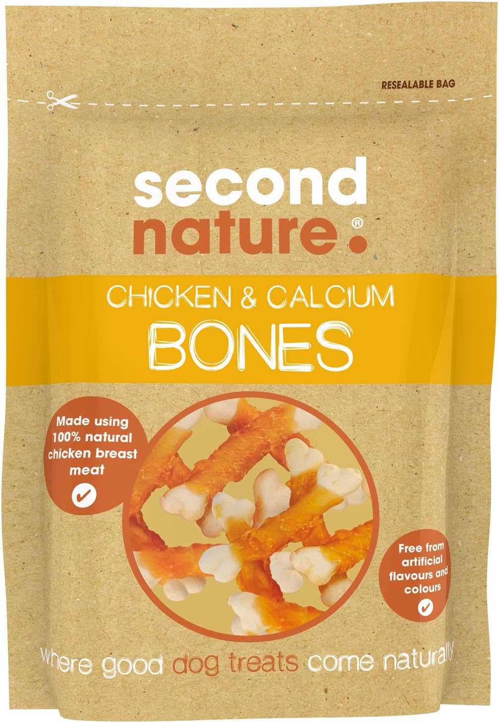 Second Nature Premium, Dog Treat Chicken & Calcium Bones 10x100gm, 100 g (Pack of 10)