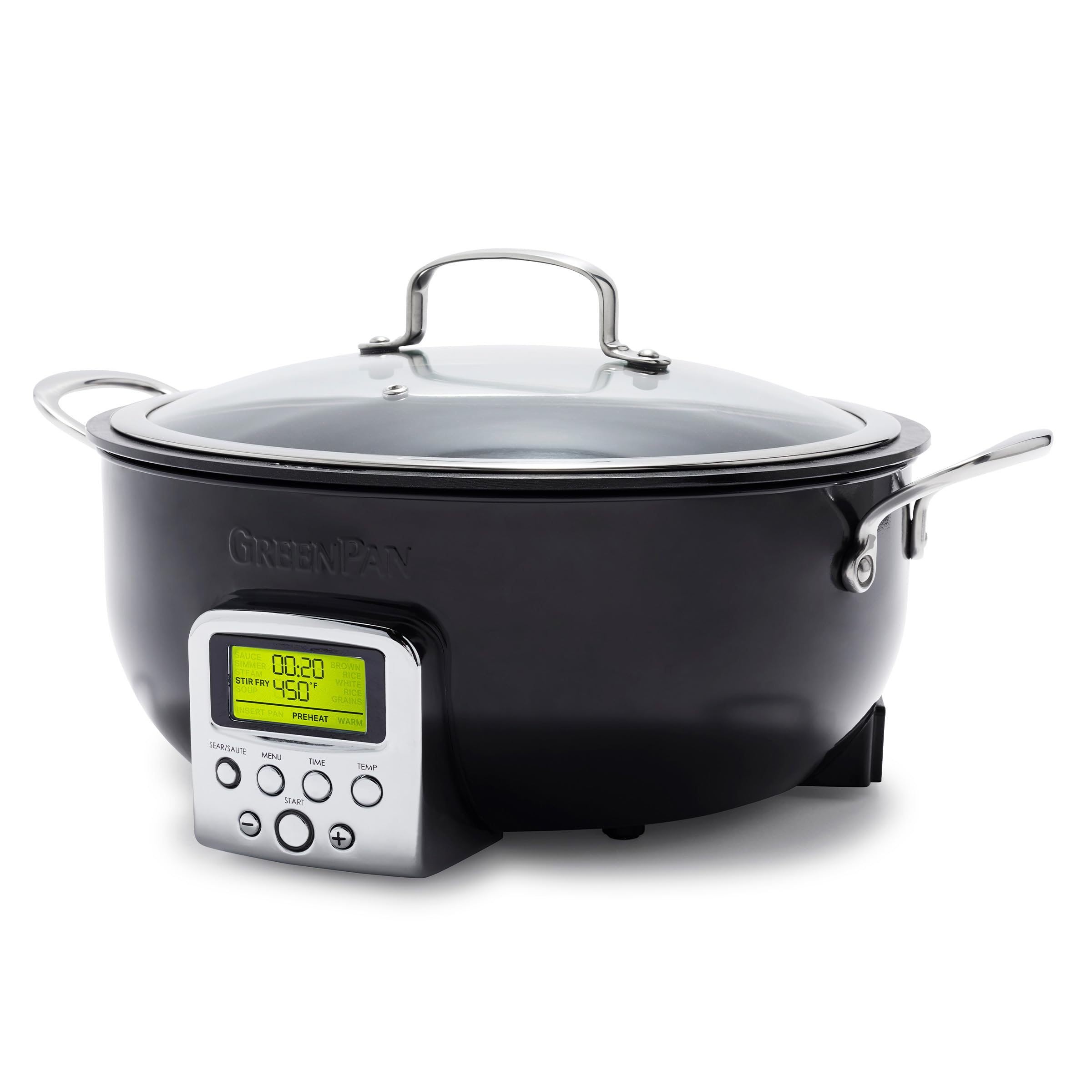 GreenPan Elite Essential Smart Electric 6QT Skillet Pot,Sear Saute Stir-Fry and Cook Rice, Healthy Ceramic Nonstick and Dishwasher Safe Parts, Easy-to-use LED Display, PFAS-Free, Black