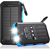 Durecopow Solar Charger Power Bank 20,000mAh, Portable Charger, 4 Cables 3 Ports Fast Charging External Battery Pack with USB C for Cell Phones, Solar Panel Charger with Dual Flashlight for Camping