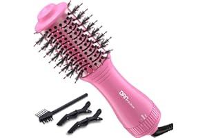Dan Technology Blow Dryer Brush Hair Dryer Brush Hot Air Blowout Brush 120V 3 Speeds Oval Shape Volumizer Straightener Brush Faster Drying Mini Size Lightweight (Pink)