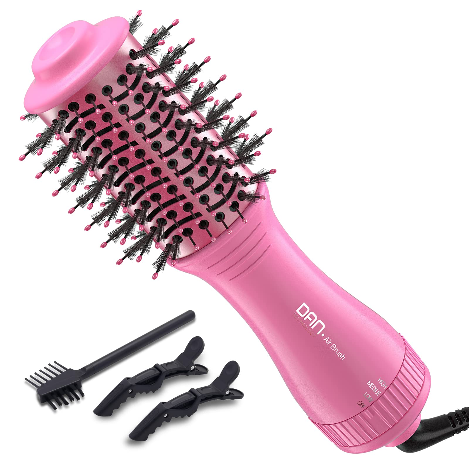 Photo 1 of Dan Technology Blow Dryer Brush Hair Dryer Brush Hot Air Blowout Brush 120V 3 Speeds Oval Shape Volumizer Straightener Brush Faster Drying Mini Size Lightweight (Pink)