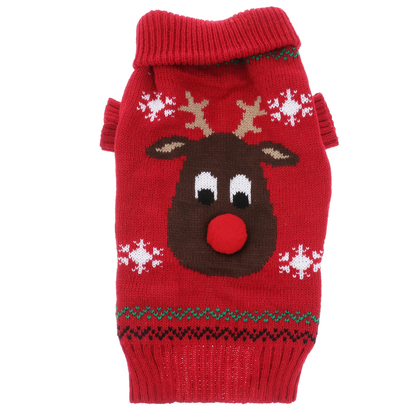 Dog Christmas Sweater - Xmas Holiday Pet Knitted Sweatshirt Winter Warm Soft Pajamas Ugly Red Deer Pattern Knitwear Costume for Small Medium Dogs - Size S