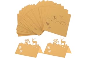 Cabilock 50pcs Christmas Place Cards for Table - Holiday Seating Name Card Reindeer Snowman Table Setting Folded Paper Tent C