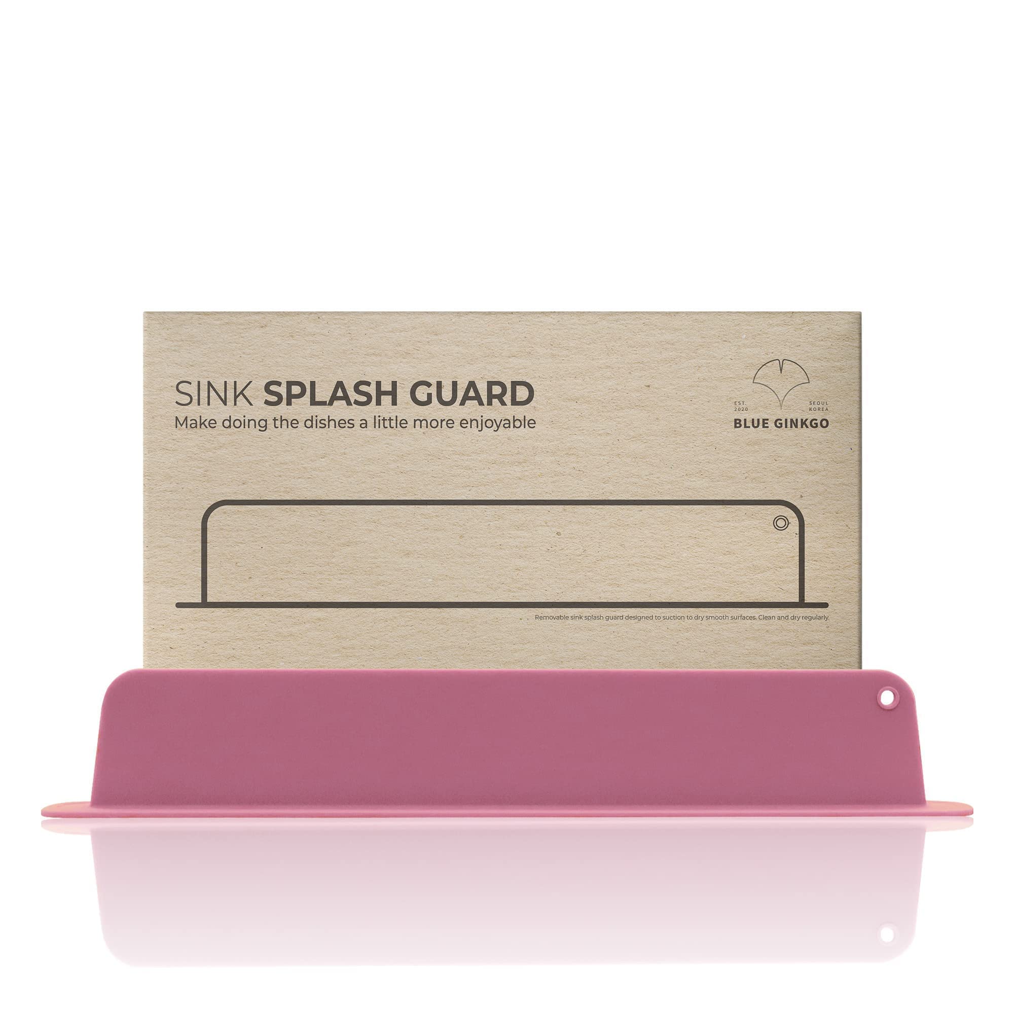 BLUE GINKGO Sink Splash Guard - (Upgraded Design) Premium Silicone Water Splash Guard for Sink, Sink Splash Guard Behind Faucet, Kitchen Island Sink Backsplash Guard (18.9 x 2.9 Inch) Dark Pink