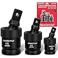 Impact Universal Joint-Socket Swivel Set: 3-Piece 1/2", 3/8", 1/4" Flexible Socket Swivel Set Premium CR-MO Steel U Joint Adapter Wobble