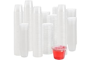 Hedume 600 Sets 1 Oz Disposable Portion Cups With Lids, Clear Jello Shot, Plastic Souffle, Sampling, Sauce - Clear