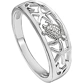 Aloha Jewelry Co. 925 Sterling Silver Tapered Hawaiian Sea Turtle and Starfish Ring Wedding Engagement Promise Band, Nickel Free Hypoallergenic for Sensitive Skin, with Gift Box