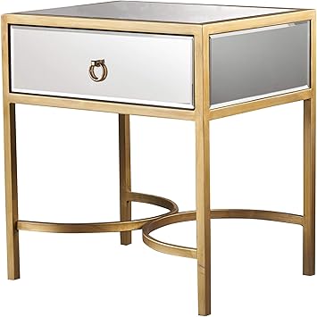 Amazon Com Christopher Knight Home Siryen Modern Mirror Finished Side Table With Gold Iron Accents Clear Gold Furniture Decor