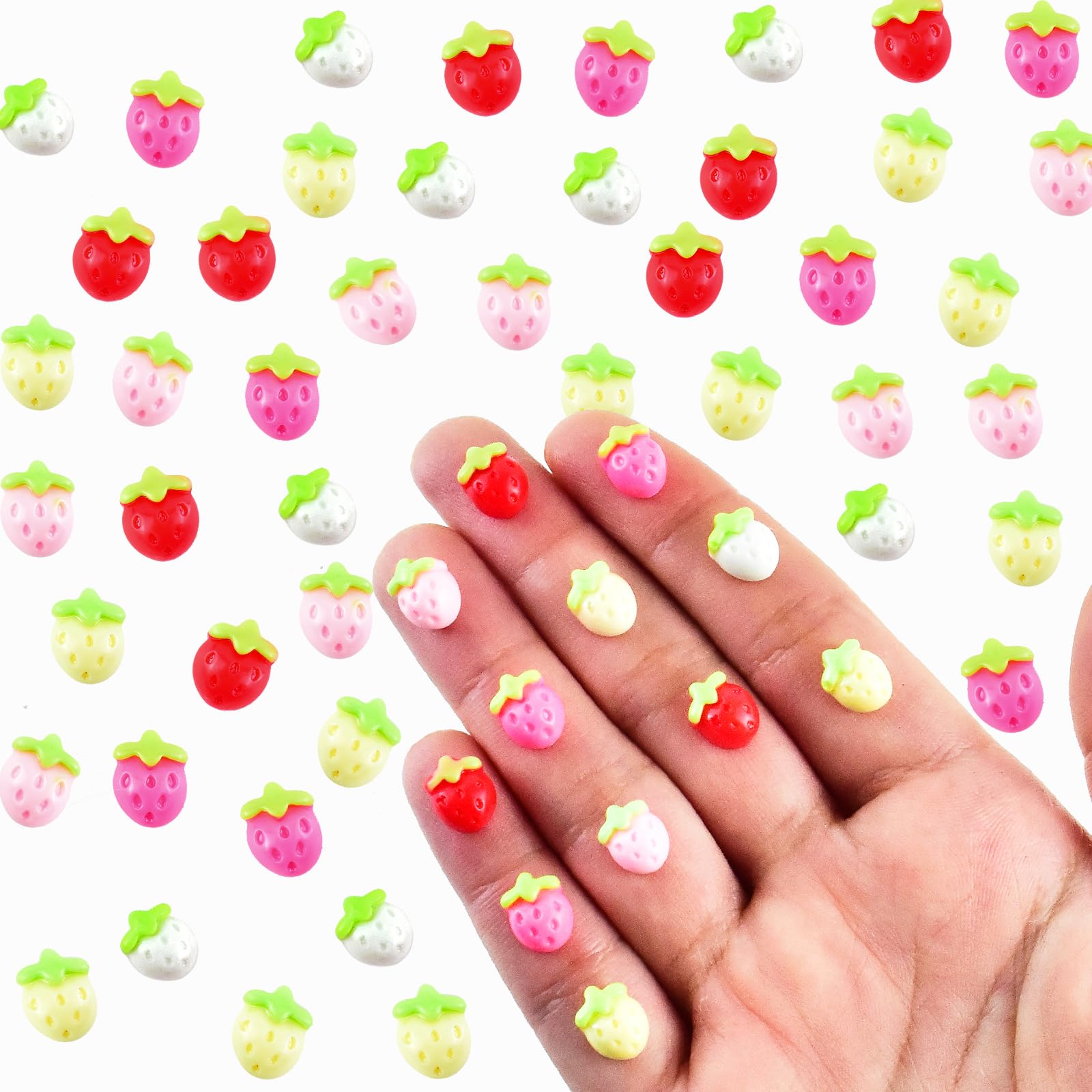Photo 1 of 100 Pieces Colorful Tiny Strawberry for Dollhouse Miniatures Resin Food for Crafts Mini Strawberry for Dollhouse Mini Kitchen Micro Landscaping Decoration
