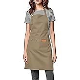 ursapela Kitchen Cooking Apron for Women Men Water-Resistant Artist Barista Baking Craft Catering Work Bib with Large Pockets