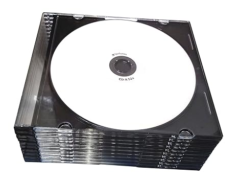 10 Bedruckbare CD Rohlinge Verbatim CD-R 80min/700MB Wide Inkjet Printable weiß in Slimcase CD Hüllen Schwarz