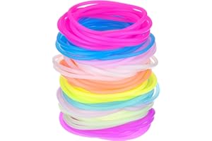 Hotop 100 Pcs 80s Multicolor Silicone Jelly Bracelets Rainbow Glow Neon Stretchable Gel Gummy Rubber Bracelets Hair Ties 80's Party Favor for Adults Women, Random Color (Luminous Style)