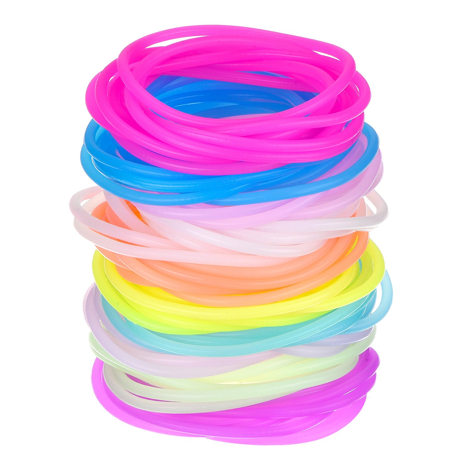 Photo 1 of Hotop 100 Pcs 80s Multicolor Silicone Jelly Bracelets Rainbow Glow Neon Stretchable Gel Gummy Rubber Bracelets Hair Ties 80's Party Favor for Adults Women, Random Color (Luminous Style)