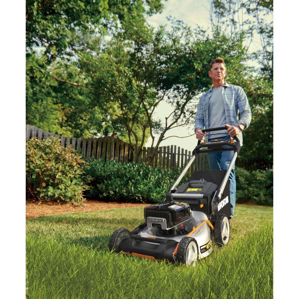 WORX WG761E Nitro Profi Akku Rasenmäher 80V (4x20V) - Kraftvoller Bürstenloser Motor - Radantrieb - 51cm Schnittbreite, 7 Schnitthöhen - Einhand-Schnitthöhenverstellung - mit 4x4Ah Akkus & Powerbank 5