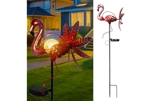 AFIRST Decorative Solar Lights Outdoor Solar Wind Spinner Flamingo Garden Stake Metal Kinetic Wind Spinner Solar Garden Stake Lights Wind Spinners for Outdoor Patio Garden Backyard Décor