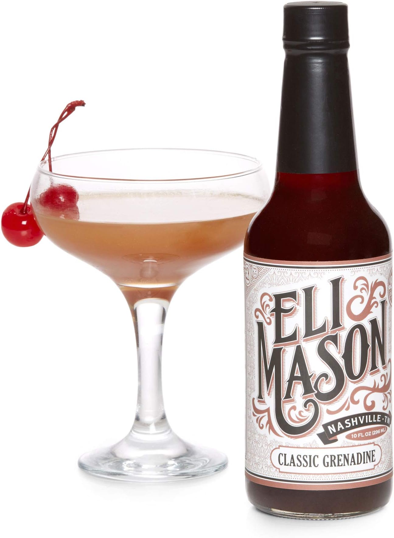 Eli Mason Grenadine Cocktail Mixer - All-natural Grenadine Cocktail Mix - Real Cane Sugar, Pomegranates & Proprietary Blend Of Cocktail Bitters - Made In USA, Small Batch Cocktail Mixes - 10 Ounces