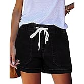 FEKOAFE Womens Stretchy Denim Shorts 2026 Summer Casual Drawstring Elastic Waist Jean Shorts with Pockets(S-XL)