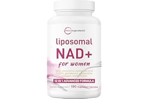 MICRO INGREDIENTS Liposomal NAD+ for Women Complex, 180 Veggie Capsules | 12-in-1 Advanced NAD Formula with Resveratrol, Hyaluronic Acid, Glutathione, & Collagen | NMN Pathway Supplement