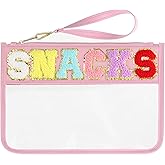HIGH FIT Snack Bags Pouch Travel Makeup Bag Chenille Letter Patch - Waterproof Nylon Clear Cosmetic Bag/Tote Bag/Makeup Travel Bag/for Women Girls