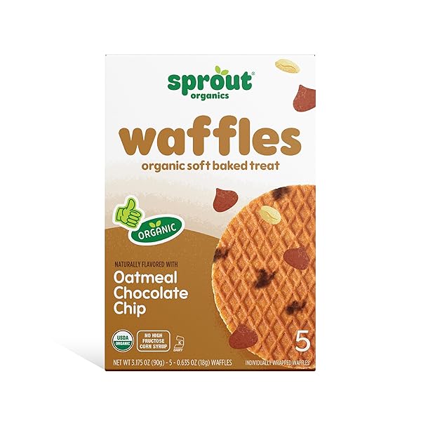 COCOMELON SPROUT ORGANIC BABY FOOD, TODDLER SNACKS, OATMEAL CHOCOLATE CHIP WAFFLEZ, SINGLE SERVE WAFFLES (5 COUNT)