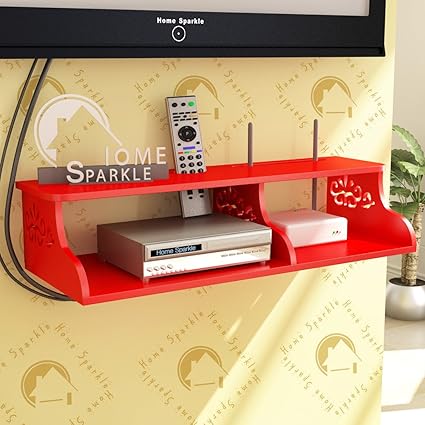 Home Sparkle Carved Engineered Wood Wall Shelf (60 cm x 23 cm x 14 cm, Red, Sh1016)