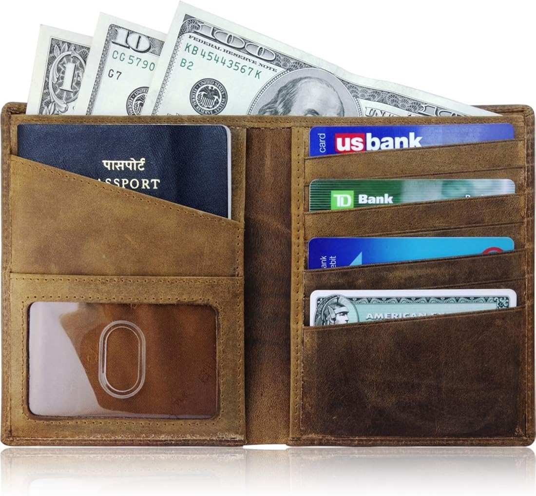 AurDo RFID Blocking Real Leather Passport Holder Cover Case & Travel Wallet for Men & Women (Hunter Natural Brown): Clothing