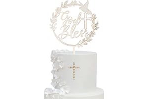 ZHUOWEISM 1 PCS God Bless and Cross Cake Topper with Dove Wooden God Bless Cake Pick First Communion Cake Decoration for Christening Religious Baptism Baby Shower Birthday Party Cake Decorations Supplies