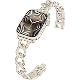 G-ficu Slim Chain Band for Apple Watch Bands 41mm 40mm 38mm for Women iWatch Bands Series 10 42mm Series 9 8 7 SE 6 5 4 3, Thin Dressy Cute Fancy Metal Strap for Apple Watch Band-Starlight