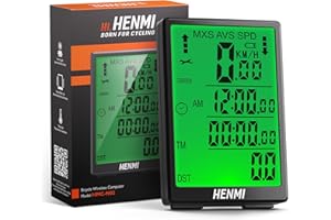 HENMI Wireless Bike Computer, Multifunction Bike Speedometer 3.2-inch Large Screen Bike Odometer, Waterproof Bike Odometer and Speedometer with Backlighting