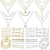 NEWITIN 97 Pieces Gold Silver Jewelry Set for Women Fashion Costume Jewelry Gold Plated Necklace Bracelet Ring Ear Cuff Earrings Set for Women