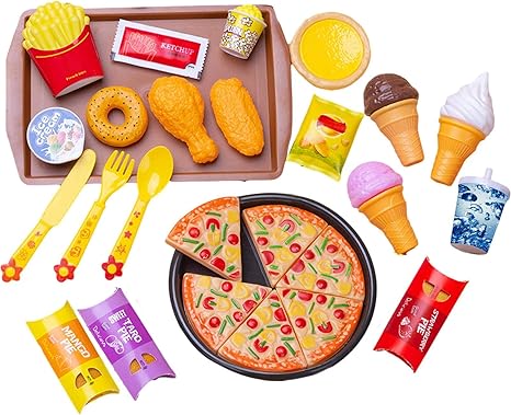 Amazon Co Jp Steman Net おままごと 食べ物おもちゃ 洋菓子 ピザ フライドポテト ポテトチップス コークス アイスクリームなど 食品サンプル トレー ごっこ遊び 人気おもちゃ 親子遊び 知育玩具 早期学習 食べ物認知 おもちゃ ホーム キッチン