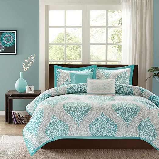 Amazon Com Modern Living Aqua Blue Gray Damask Girls Cal King