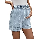 BLENCOT Women Maternity Jeans Shorts Stretchy Drawstring Denim Pregnancy Comfy Clothes with Pockets