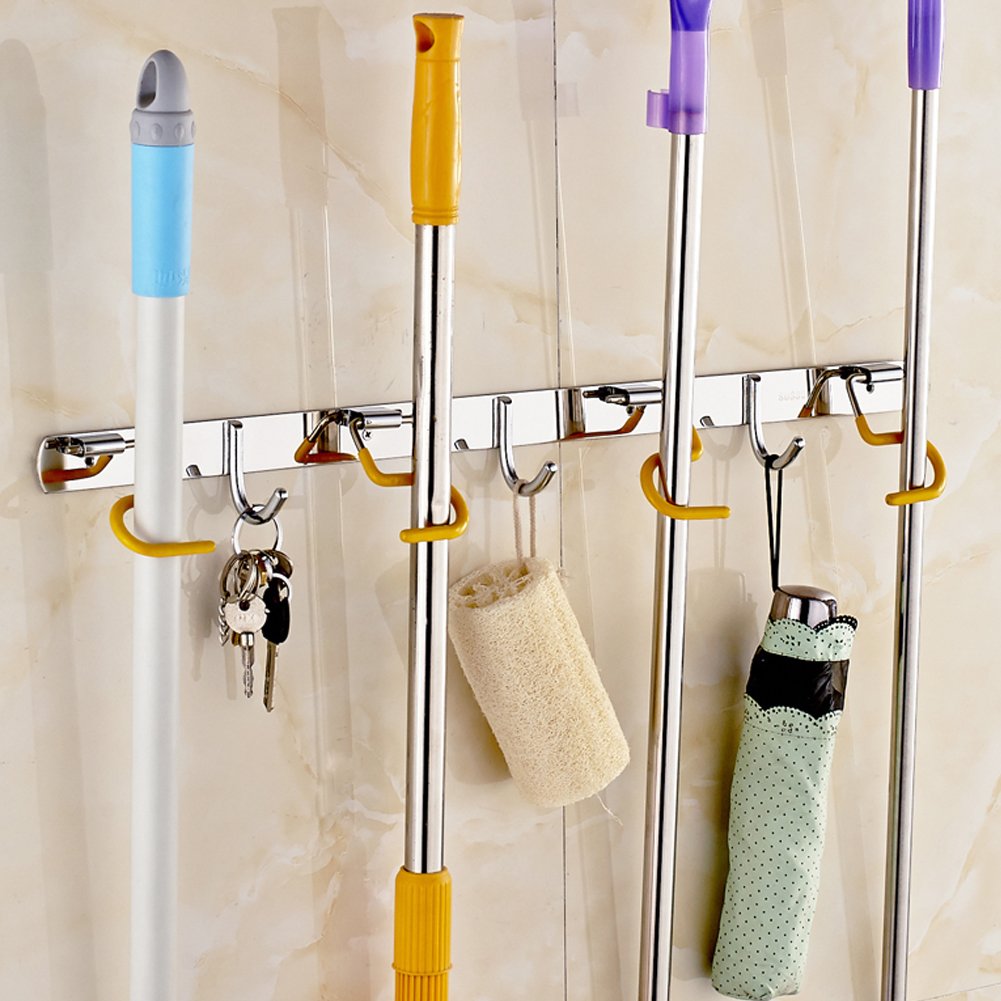 Exttlliy 304 Stainless Steel Broom Holder Organizer Multifunctional S