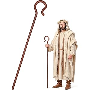 Shepherd Staff Plastic Wizard Staff Hook,55IN Brown Cane for Adult/Kids Halloween Costumes Accessory Cosplay Party
