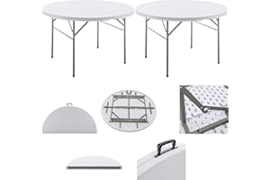 BTEXPERT Set of 2 White 4 Ft 48inch Round Plastic Folding Table Commercial Portable for Banquet Dining Wedding Party Events Home Kitchen Patio Backyard Indoor Outdoor