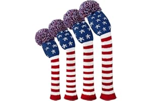 Scott Edward Knitted Golf Head Covers 4PCS Handmade Fit Well for Driver and Fairway Woods with Long Neck Pom Pom Golf Club Headcovers Set