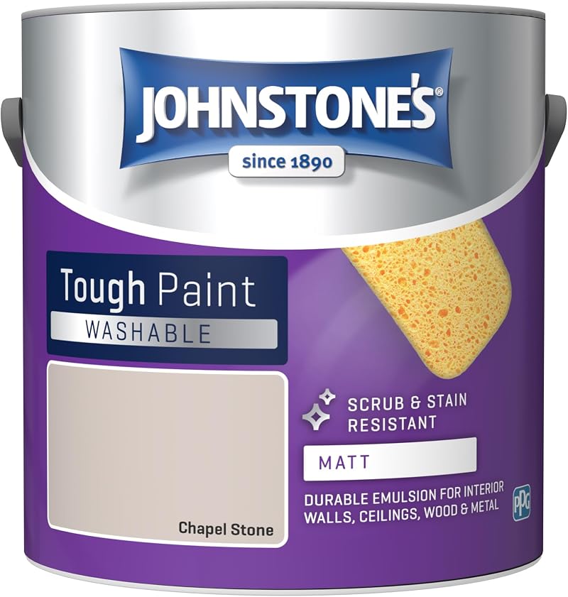 Johnstone's Washable Matt Emulsion Paint Chapel Stone 2.5L Highly Durable Stain