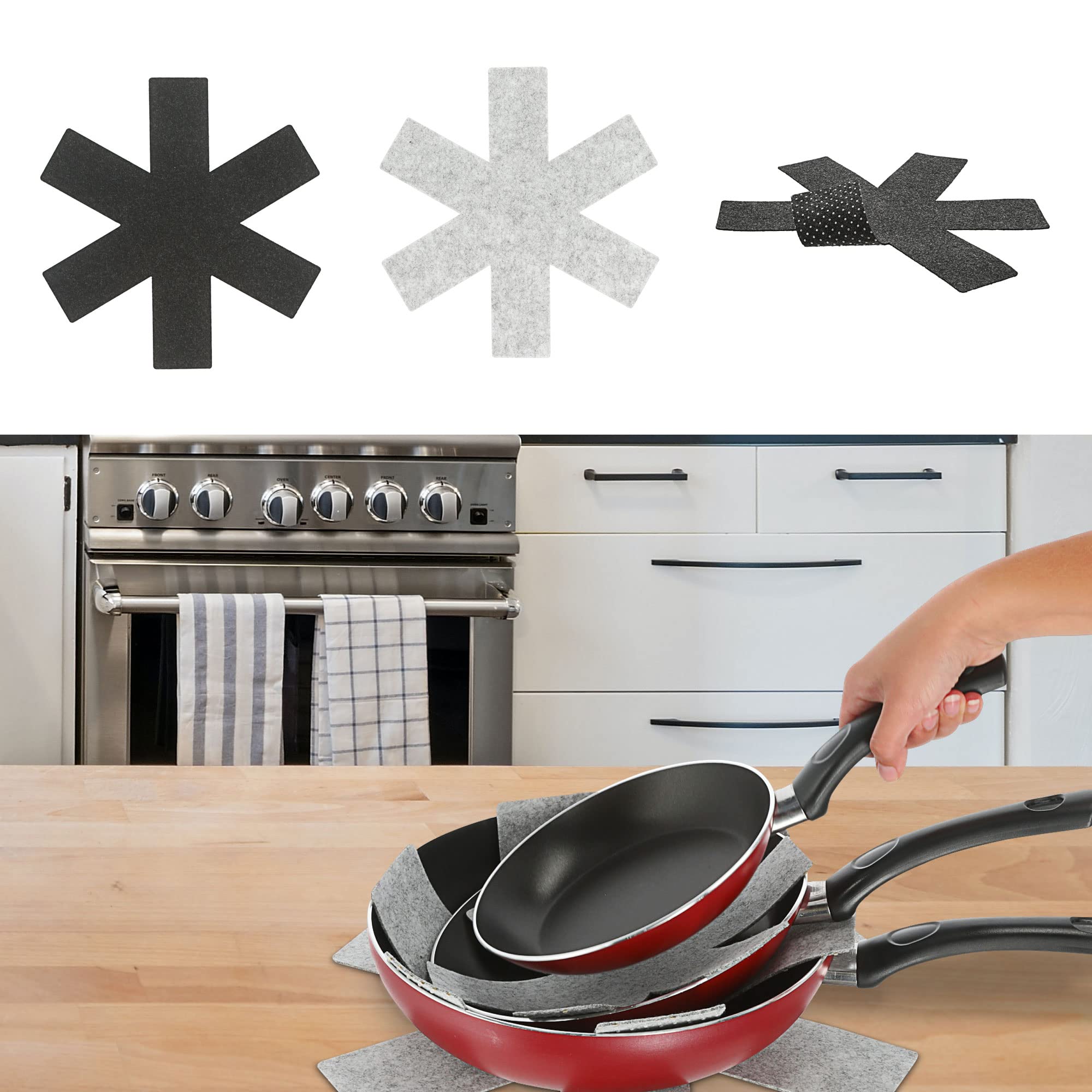 Cepewa Pan Protection Mat Set of 3 | Felt 2 Diameter 26 cm Colours Anti-Slip Protective Mat Pan Protector Coaster (1 x Set of 3 Pan Protectors Diameter 26 cm)