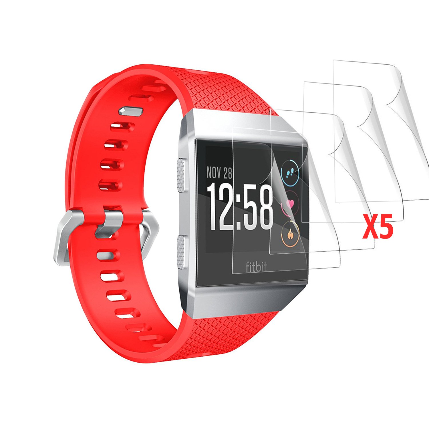 Orzly 5x Watch Screen Protectors for FitBit Ionic (2017 SmartWatch Model) - Multi-Pack of 5 Transparent Screen Guards for Fitbit Ionic