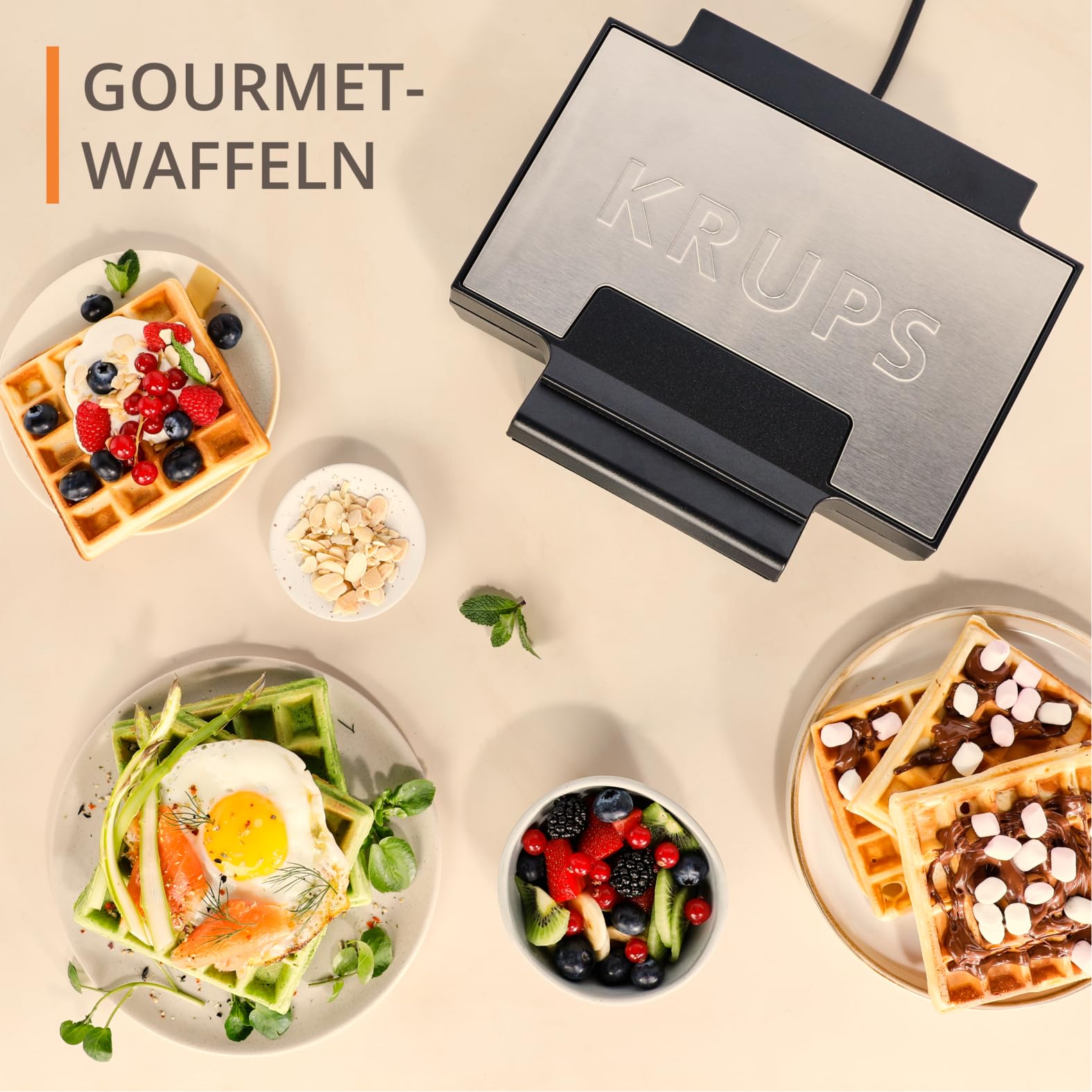 Krups FDK Iconic Waffeleisen, 850 W, keramikbeschichtete Antihaft-Platten, ikonisches Design, vertikale Aufbewahrung, benutzerfreundlich, Schwarz/Edelstahl, FDK261 4