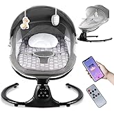 Baby Swing for Infants to Toddler, Baby Swing with 5 Point Harness, Support Music Playback, 5 Sway Speed, Electric Swing for Baby with Remote Control, Indoor & Outdoor Use (Gray)
