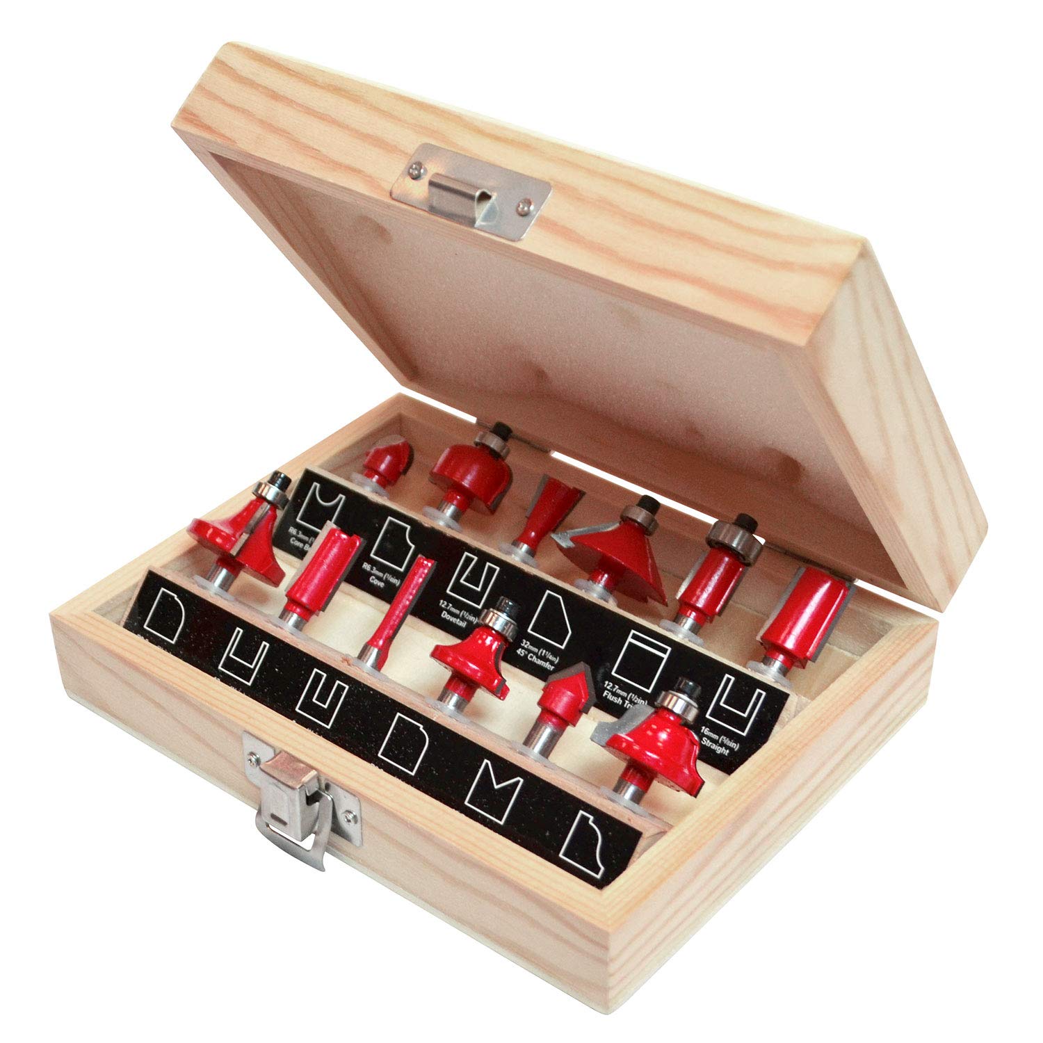 Faithfull FAIRBS12 1/4 inch TC Router Bit Set of 12 with storage case 1/4in shank
