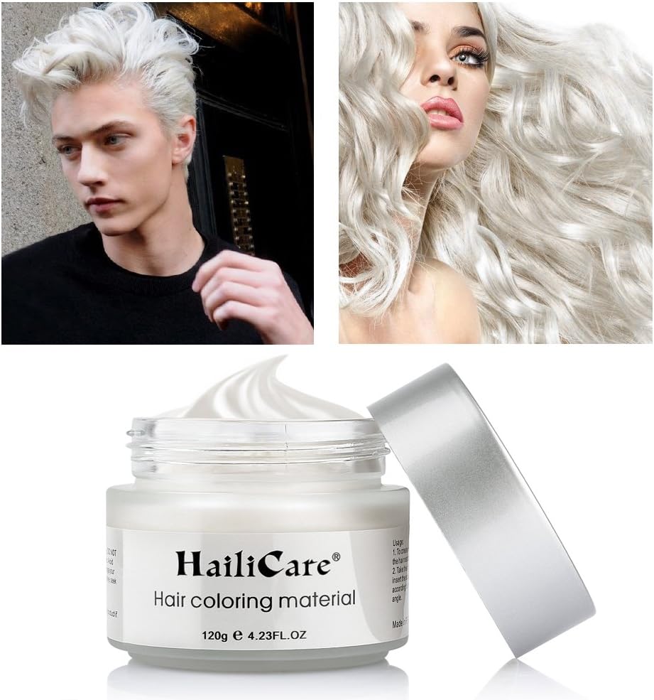 HailiCare 120g Grandpa White Hair Wax, Men Women Professional Hair Pomades, Temporary Hair Color Dye Wax Hair Styling Fluffy Matte Hair Mud Cream for Party, Festival & Cosplay