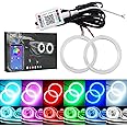 QasimLED 1-pair 60MM 60SMD COB RGB LED Halo Ring Angel Eyes Universal For Motorcycle Car Driving Warning Light Fog Light DRL Decorative Light with Cover Bluetooth Mobile APP Control 12V DC