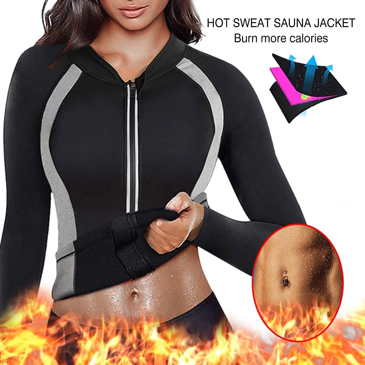 Neoprene Sauna Suit Hot Sweat Slimming Body Shaper Workout Jacket Shaperwear Tops: Clothing