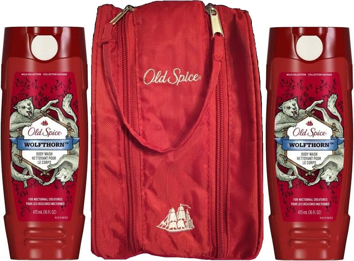 Old Spice Bundle, 2 Wild Collection Wolfthorn Body Wash 16 Oz Each, with Toiletry Bag