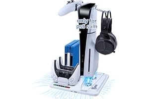 Wigearss Multifunctional Dual Charging Cooling Stand with 3 Adjustable Gears for PS5 Slim Disc/Digital Edition with Disc Slot