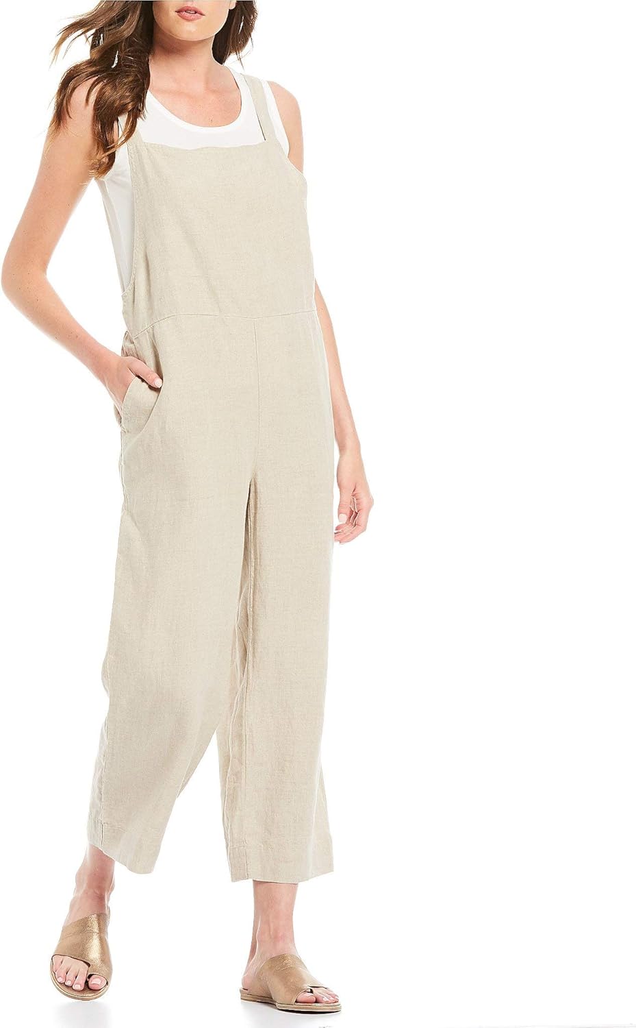 eileen fisher organic linen cropped jumpsuit